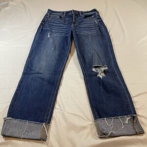 Old Navy Power‎ Jean Perfect Straight Ankle Distressed Raw Hem Blue Denim 4